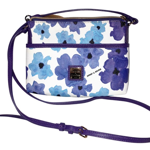 Y2K Dooney & Bourke White Purple Blue Ginger Floral Leather Crossbody Purse Bag - Picture 7 of 12